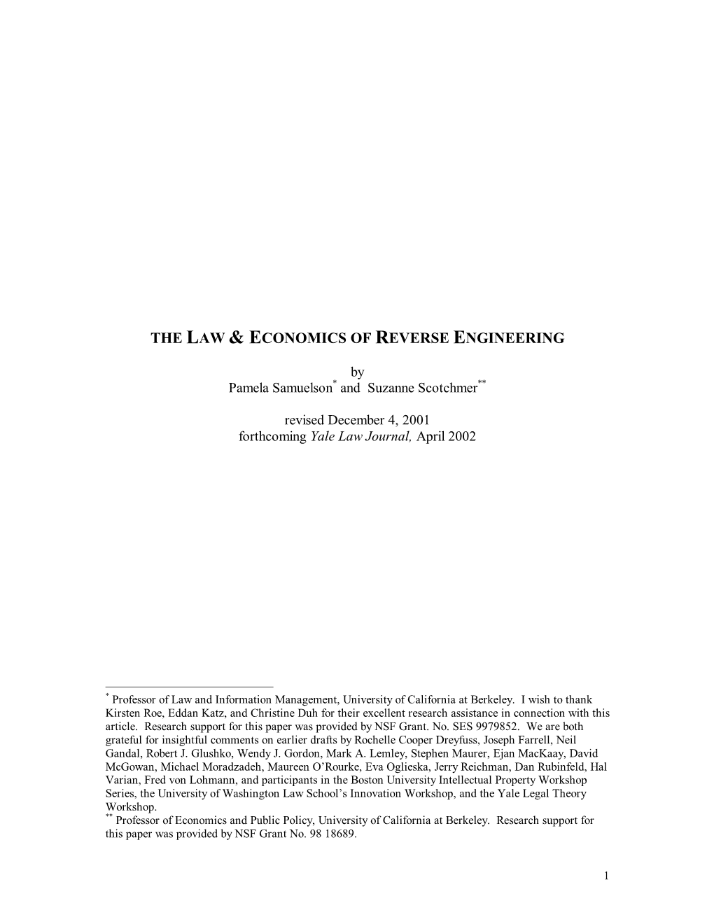 The Law & Economics of Reverse Engineering