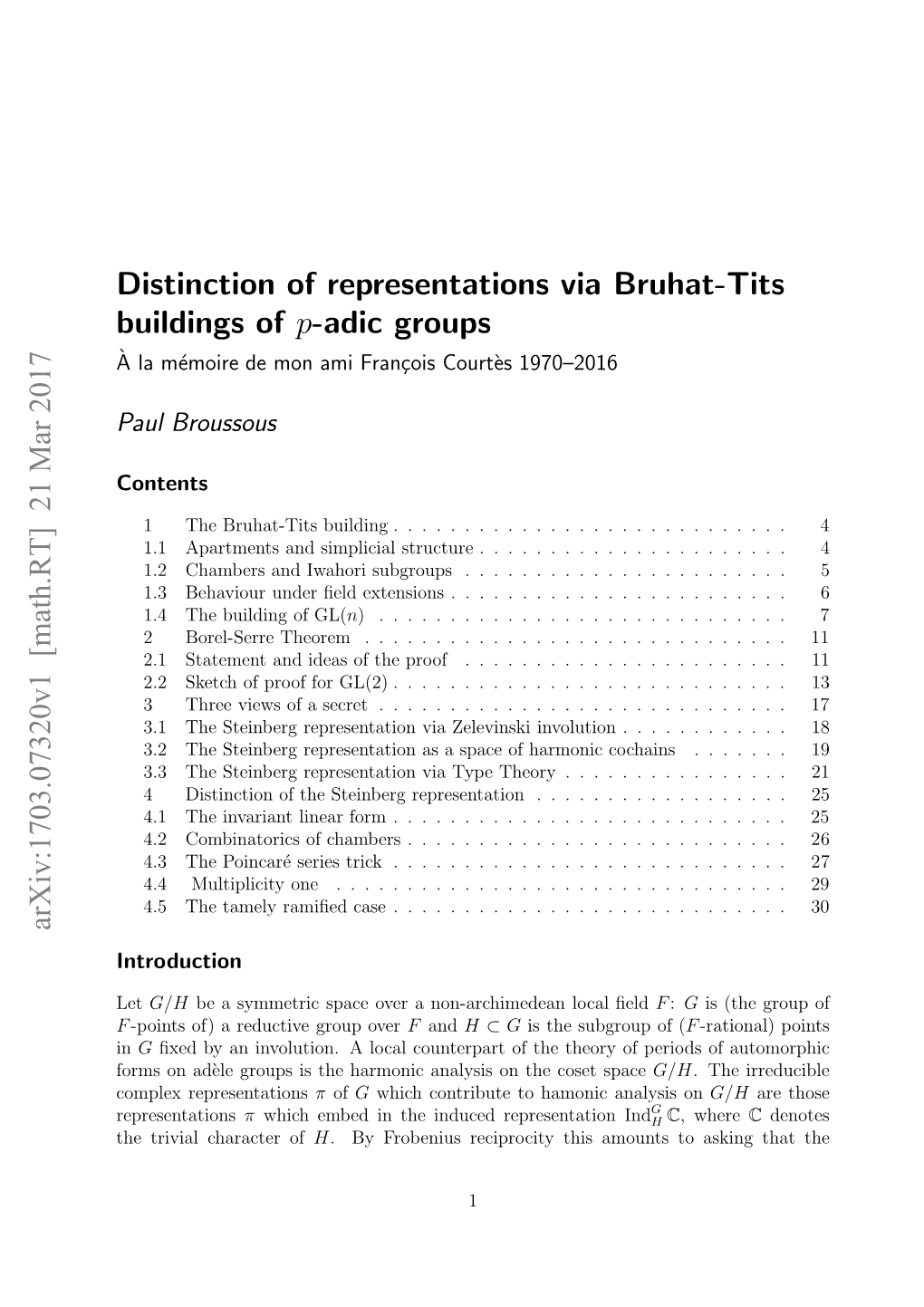 Distinction of Representations Via Bruhat-Tits Buildings of P-Adic Groups