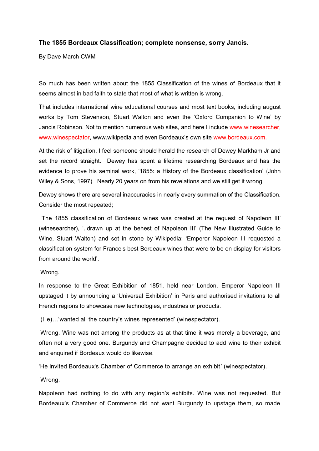 The 1855 Bordeaux Classification; Complete Nonsense, Sorry Jancis