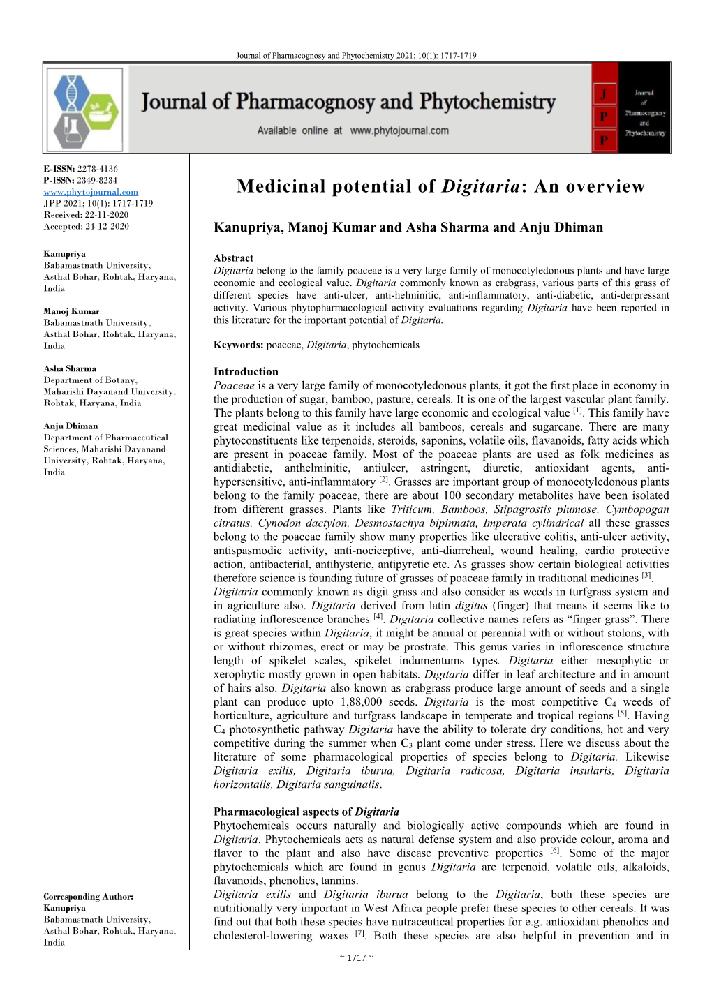 Medicinal Potential of Digitaria