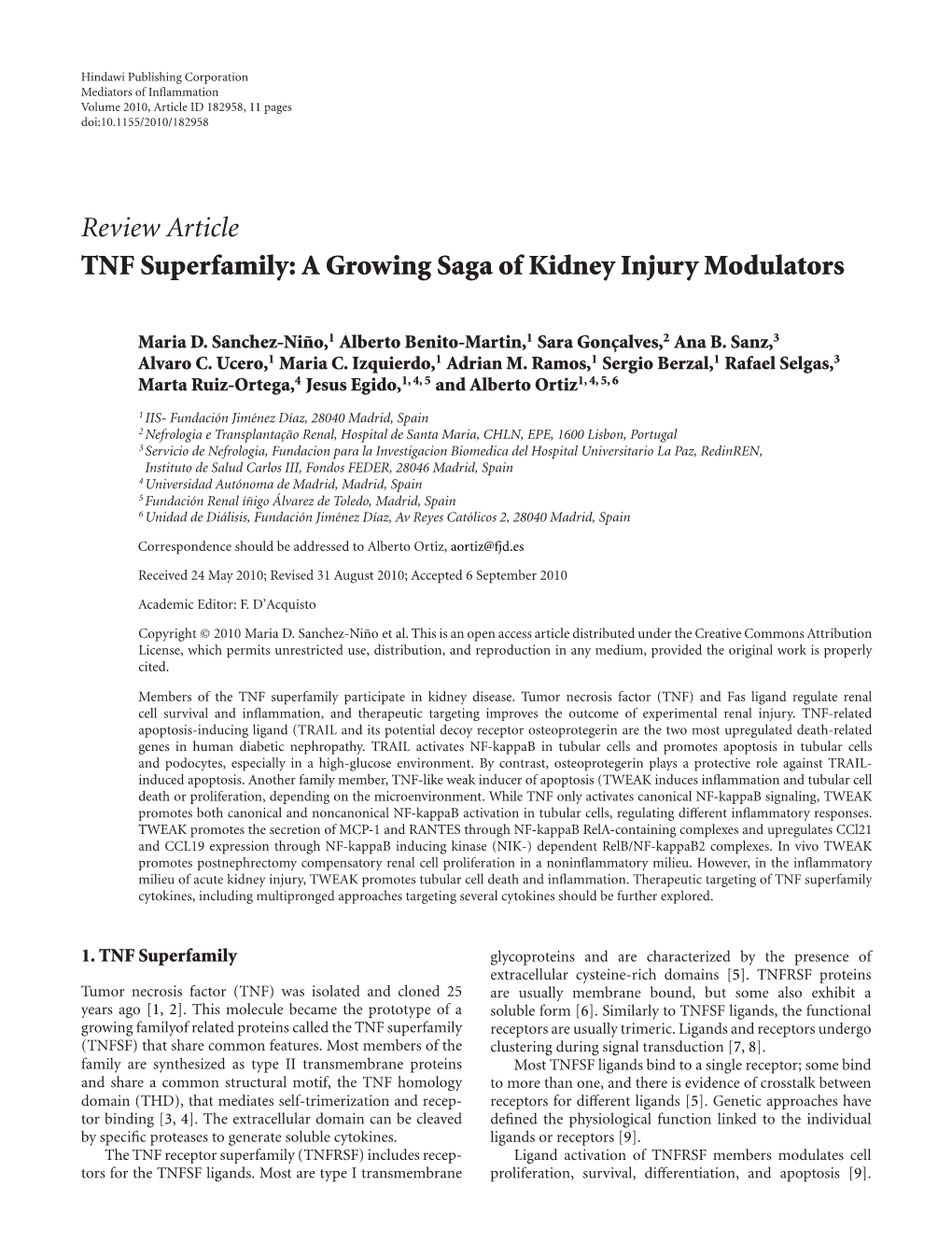 Review Article TNF Superfamily: a Growing Saga of Kidney Injury Modulators