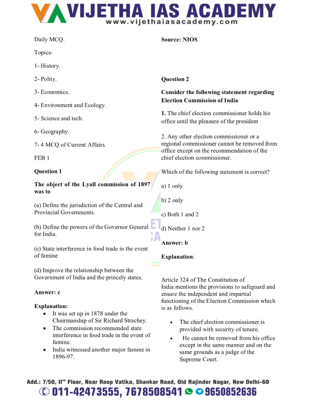 Daily MCQ. Topics