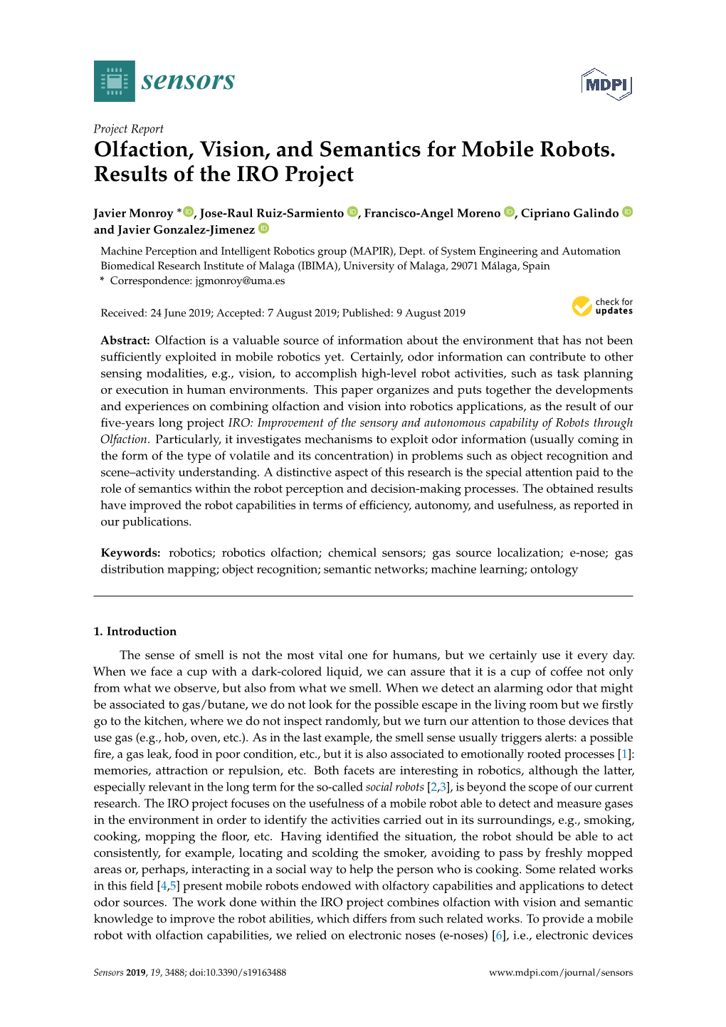 Olfaction, Vision, and Semantics for Mobile Robots. Results of the IRO Project