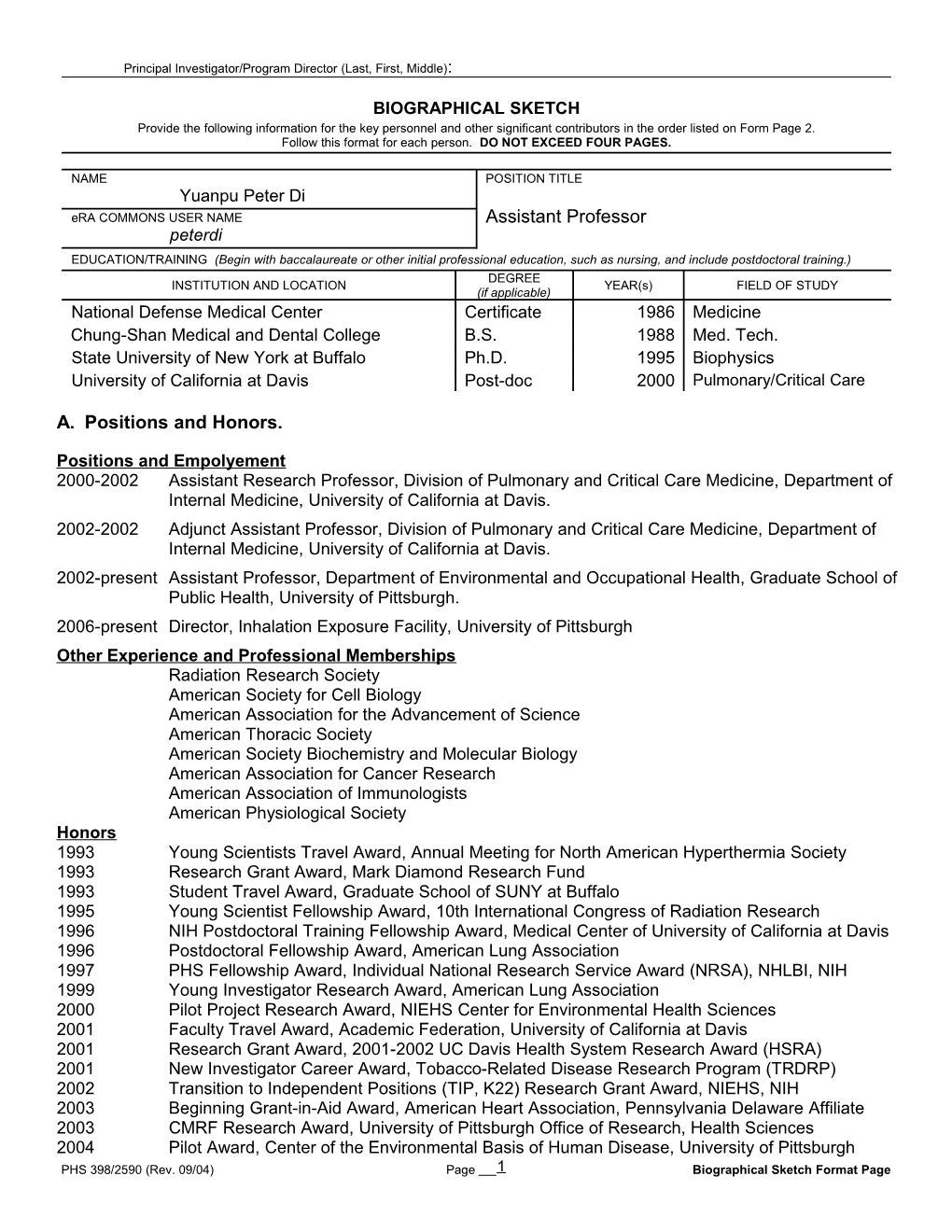 PHS 398 (Rev. 9/04), Biographical Sketch Format Page s15