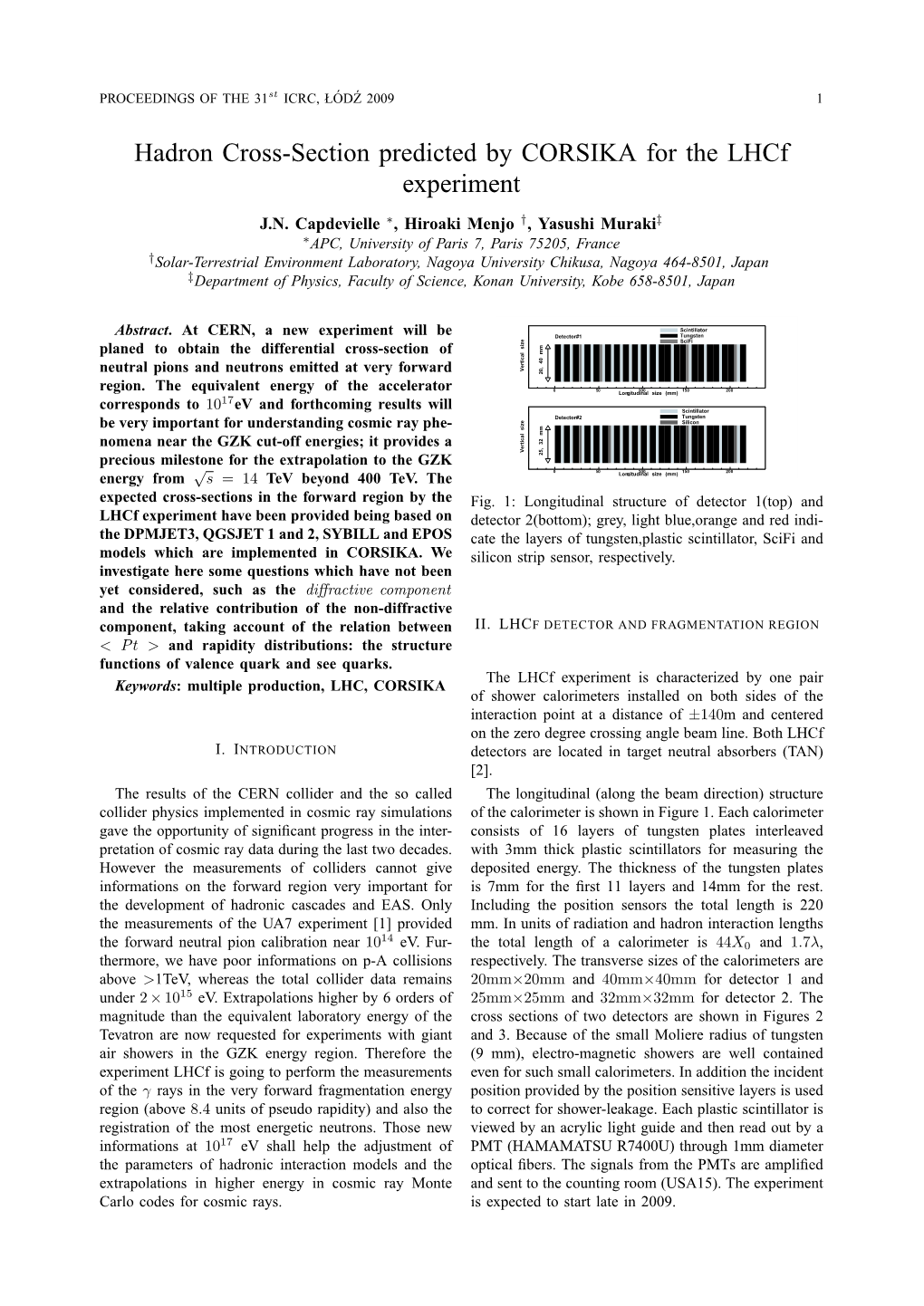 Hadron Cross-Section Predicted by CORSIKA for the Lhcf Experiment