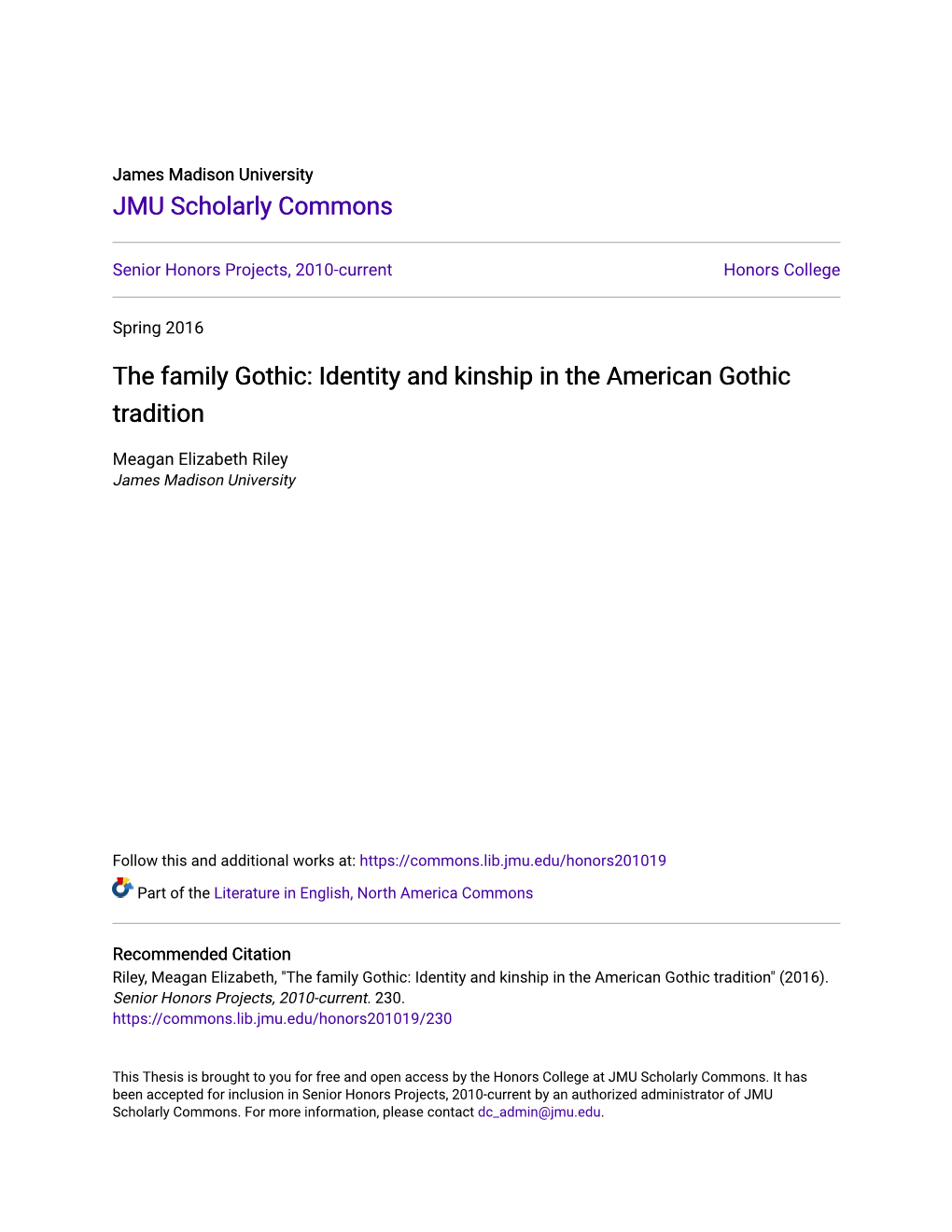 The Family Gothic: Identity and Kinship in the American Gothic Tradition