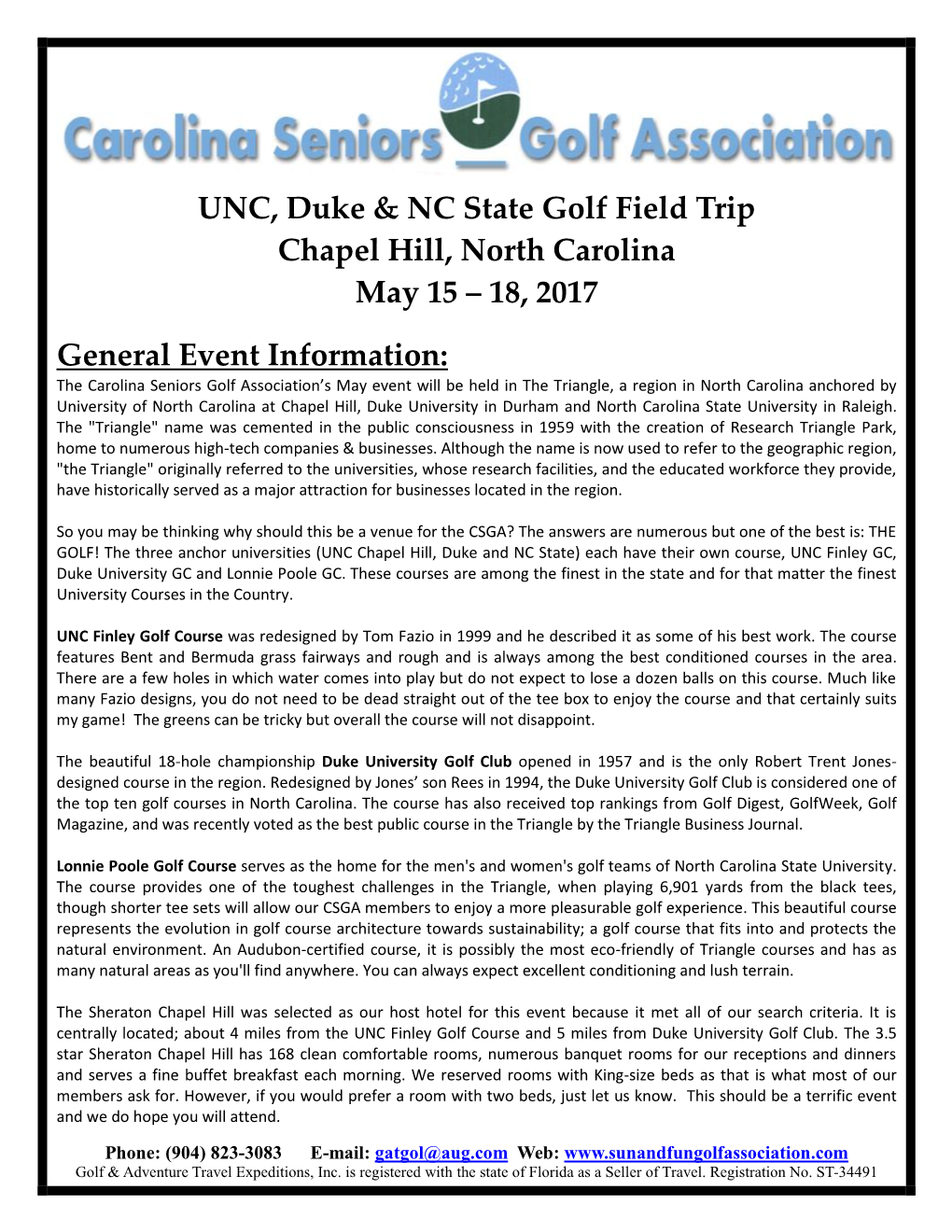 UNC, Duke & NC State Golf Field Trip Chapel Hill, North