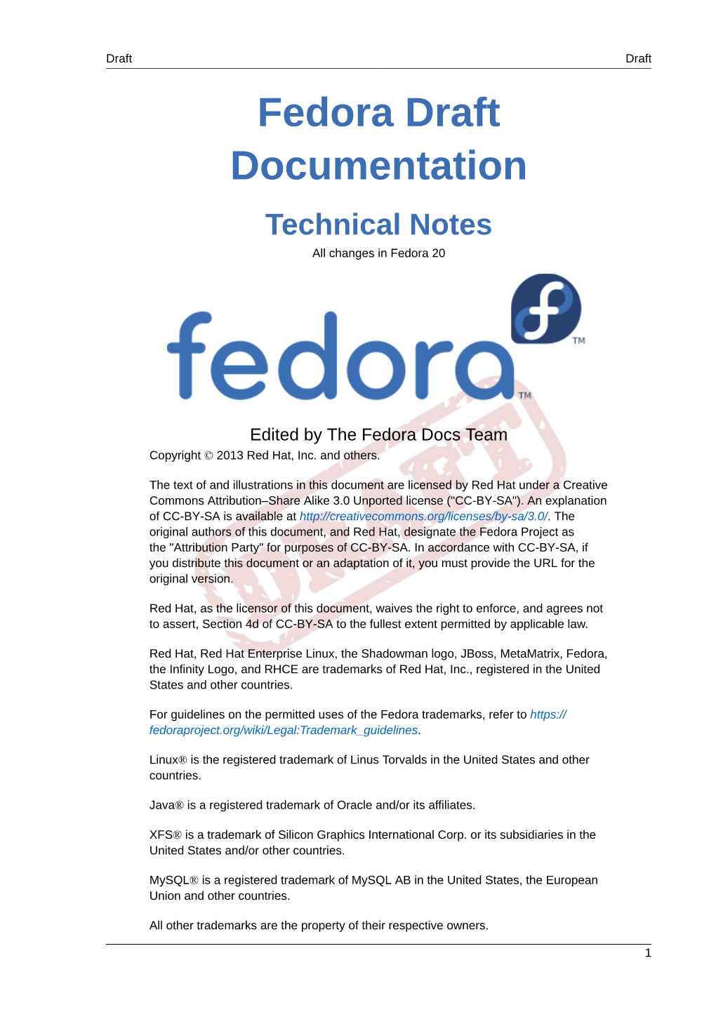 Technical Notes All Changes in Fedora 20