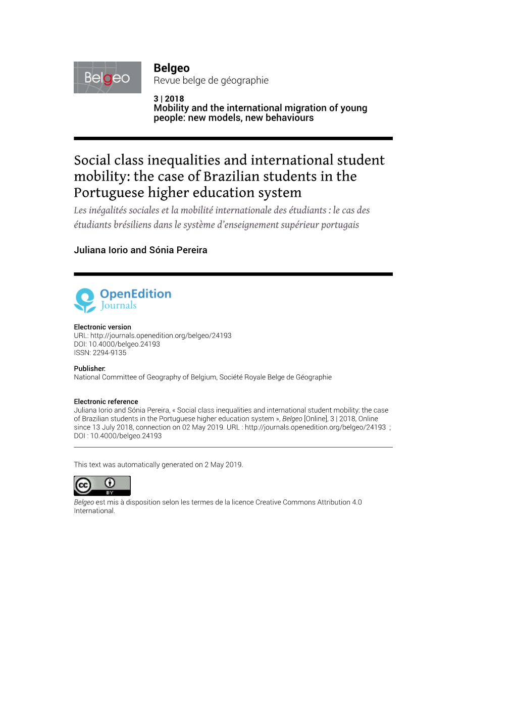 Social Class Inequalities and International Student Mobility: The