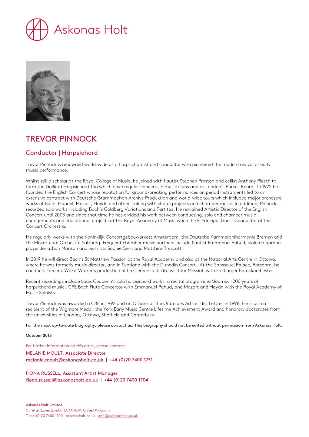 TREVOR PINNOCK Conductor | Harpsichord