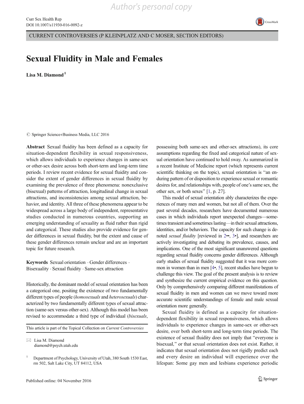 Sexual Fluidity in Male and Females