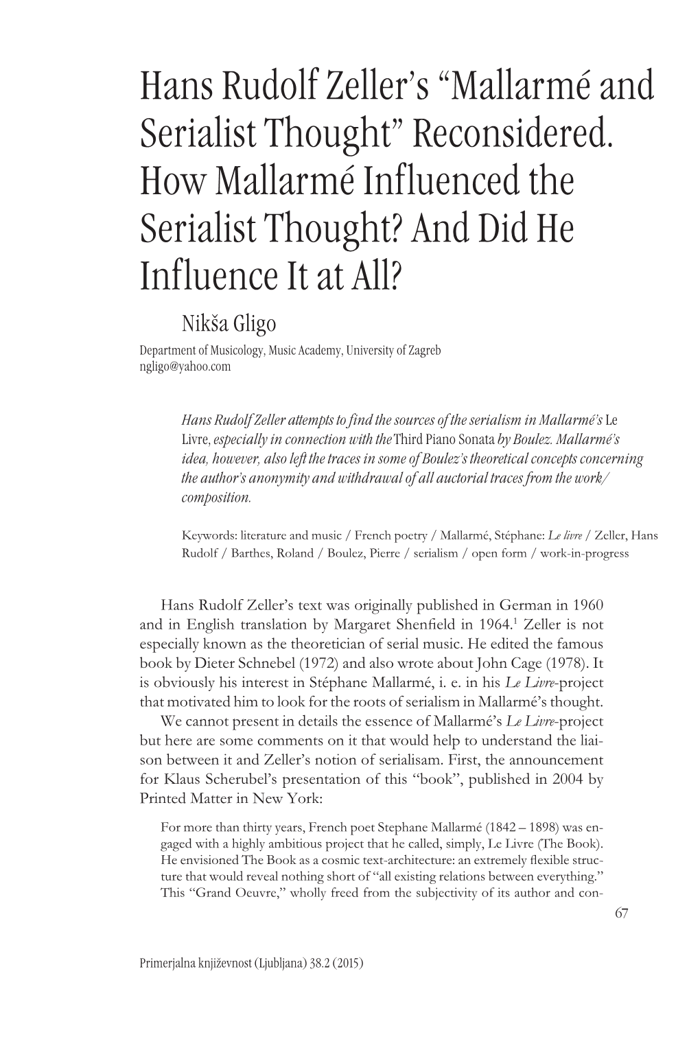 Hans Rudolf Zeller's “Mallarmé and Serialist Thought”