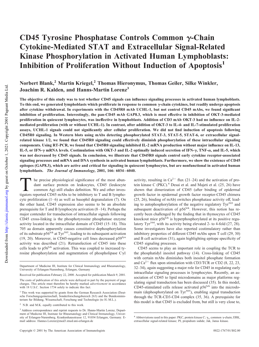 Inhibition of Proliferation Phosphorylation in Activated