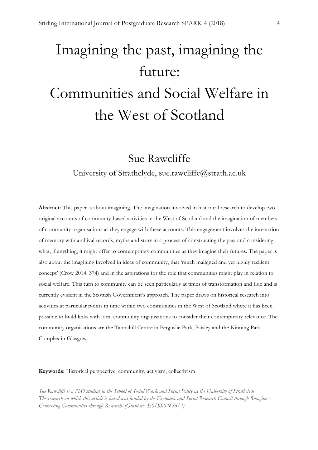 Communities and Social Welfare in the West of Scotland