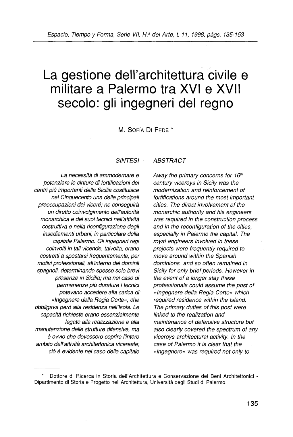 La Gestione Dell'architettura Civile E Militare a Palermo Tra XVI E XVII Secólo: Gli Ingegneri Del Regno