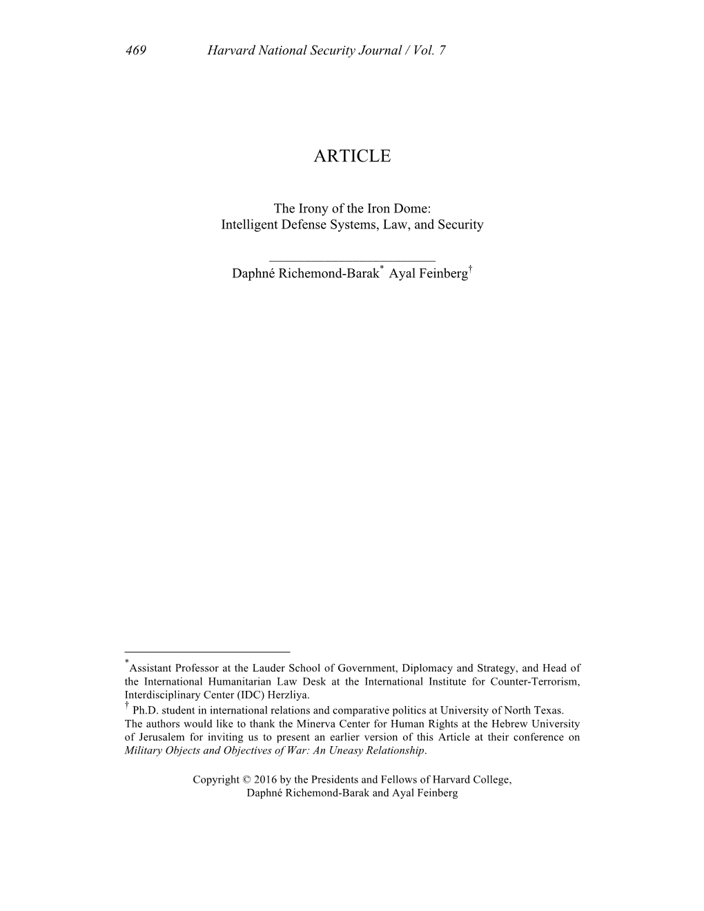 The Irony of the Iron Dome: Intelligent Defense Systems, Law, and Security