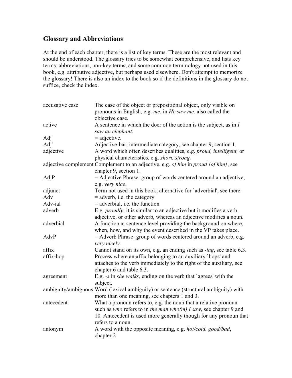 Glossary and Abbreviations