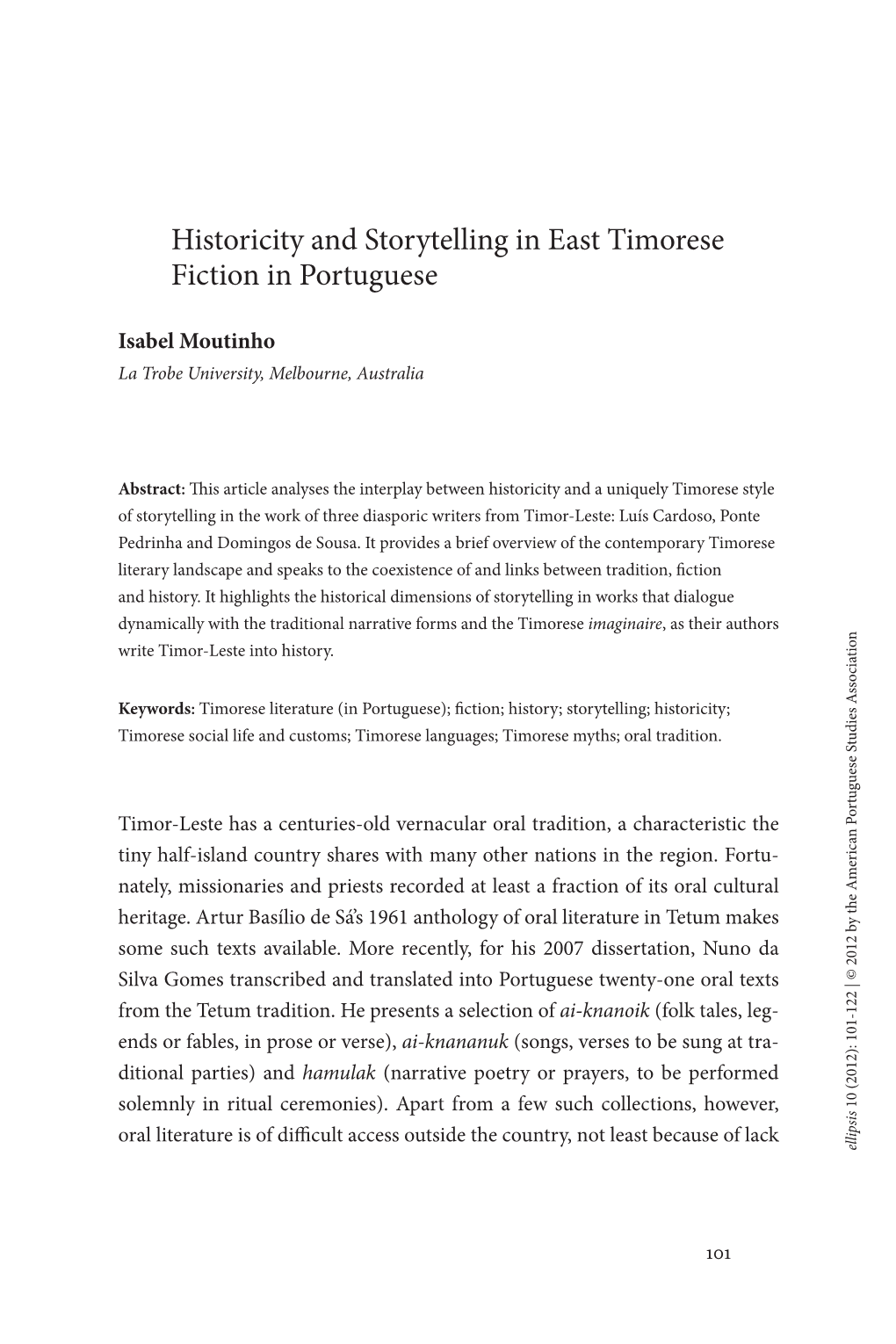 Historicity and Storytelling in East Timorese Fiction in Portuguese