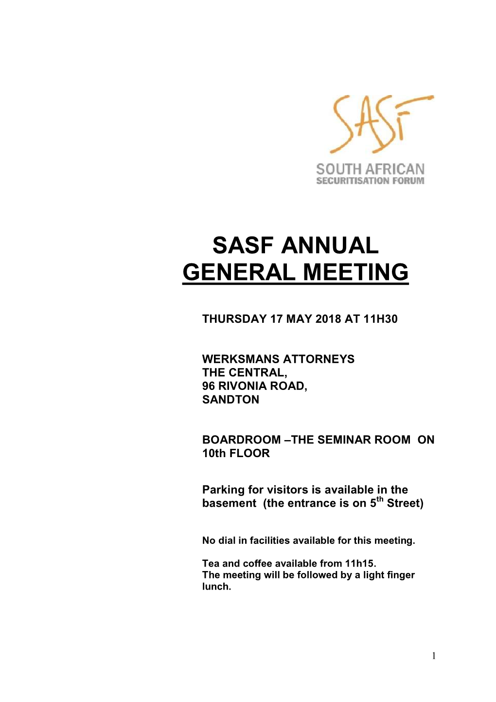 Sasf Annual General Meeting