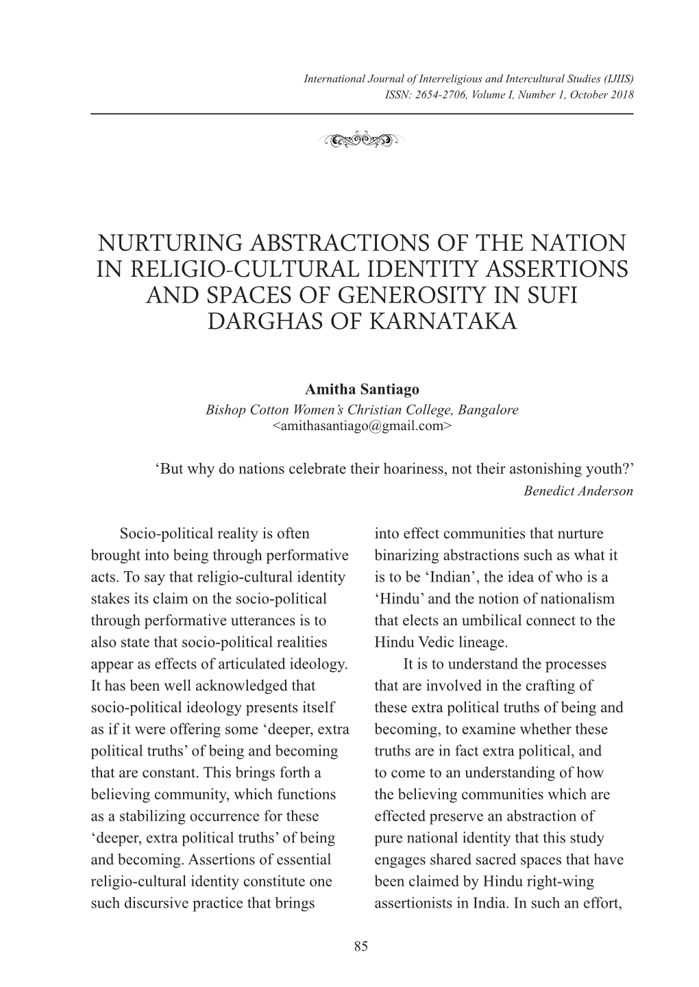 Nurturing Abstractions of the Nation in Religio-Cultural Identity Assertions and Spaces of Generosity in Sufi Darghas of Karnataka