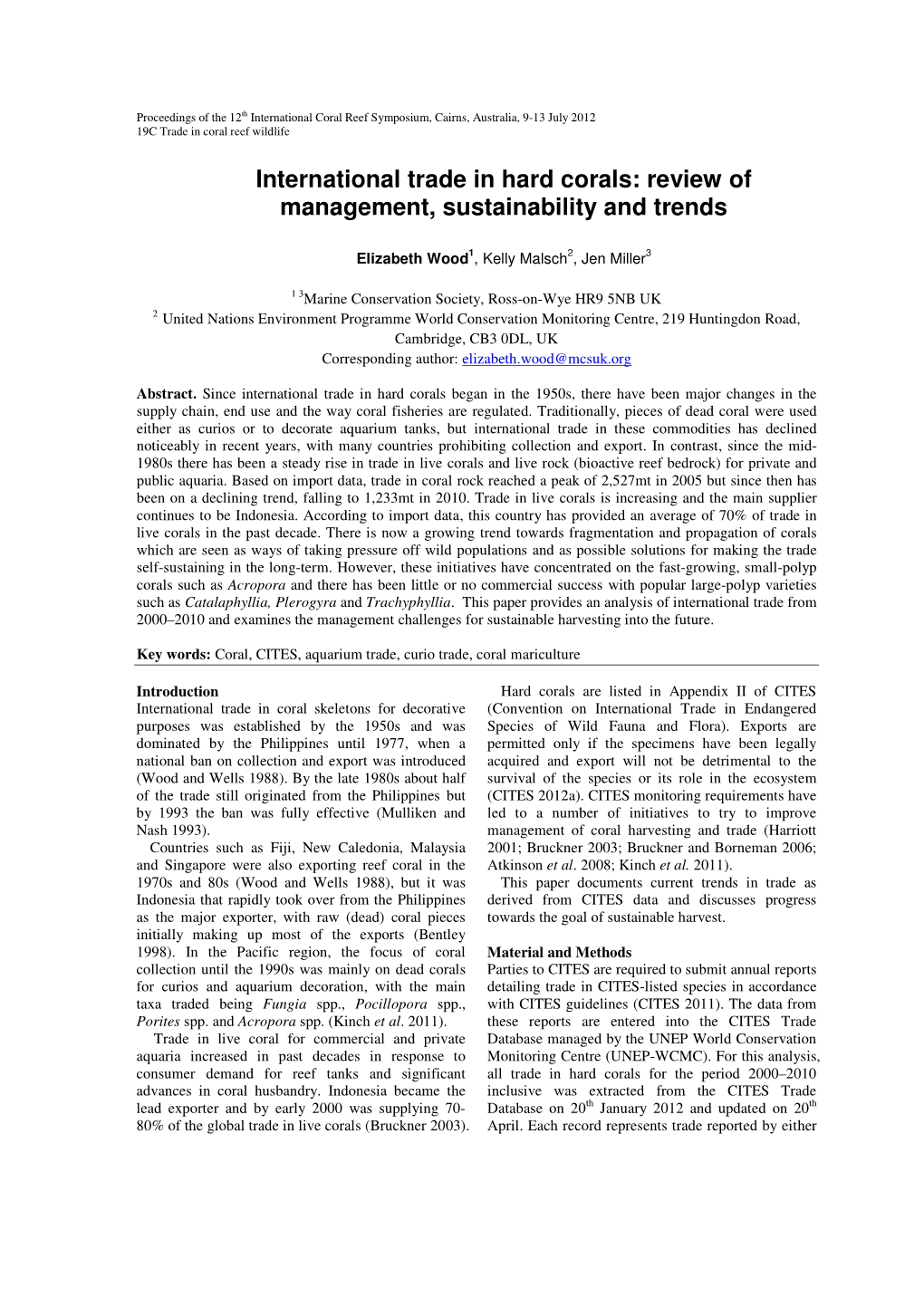 International Trade in Hard Corals: Review of Management, Sustainability and Trends