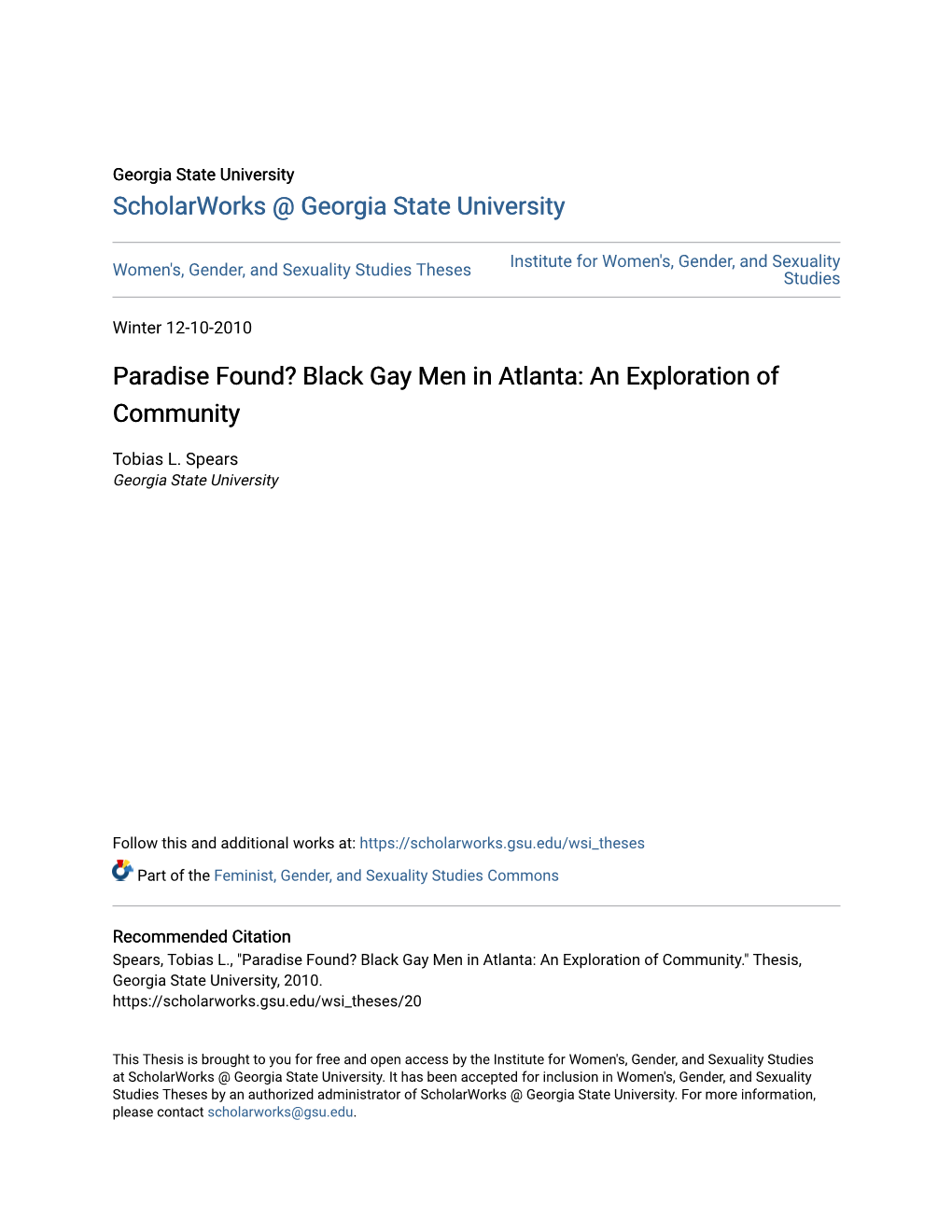 Black Gay Men in Atlanta: an Exploration of Community