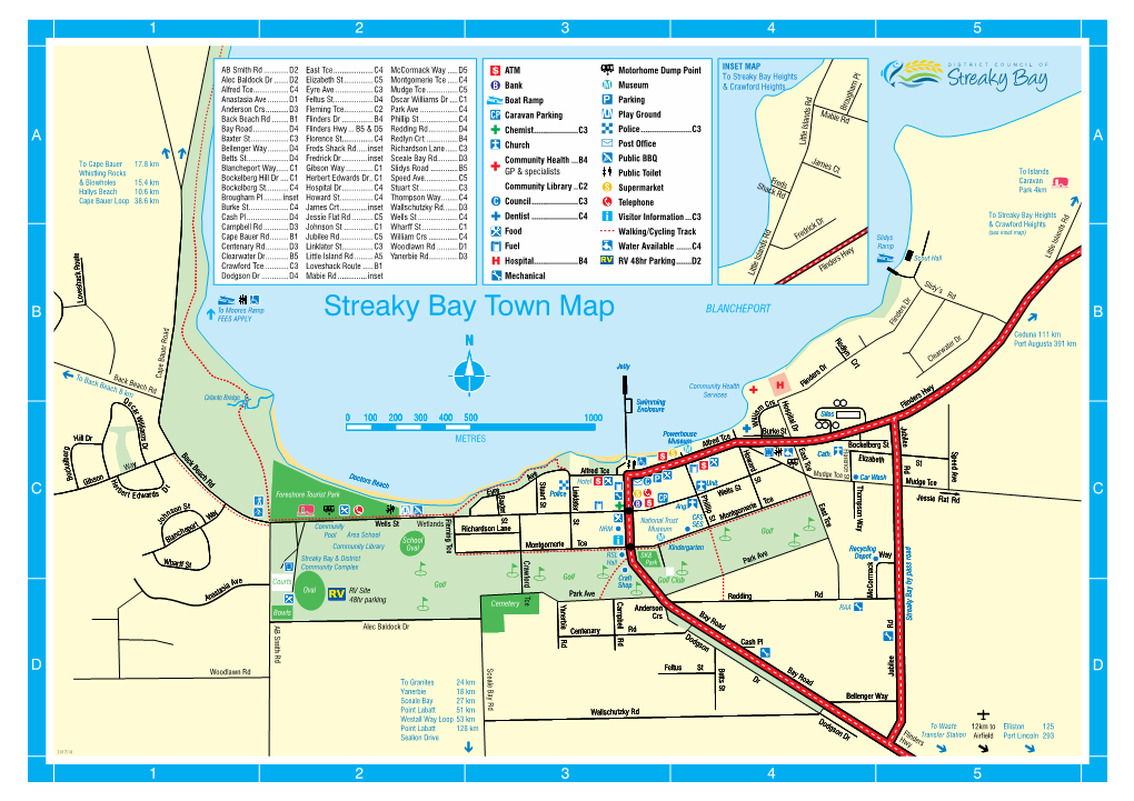 Streaky Bay Town Map BLANCHEPORT B FEES APPLY Flinders Dr Ceduna 111 Km R Edlyn Port Augusta 391 Km