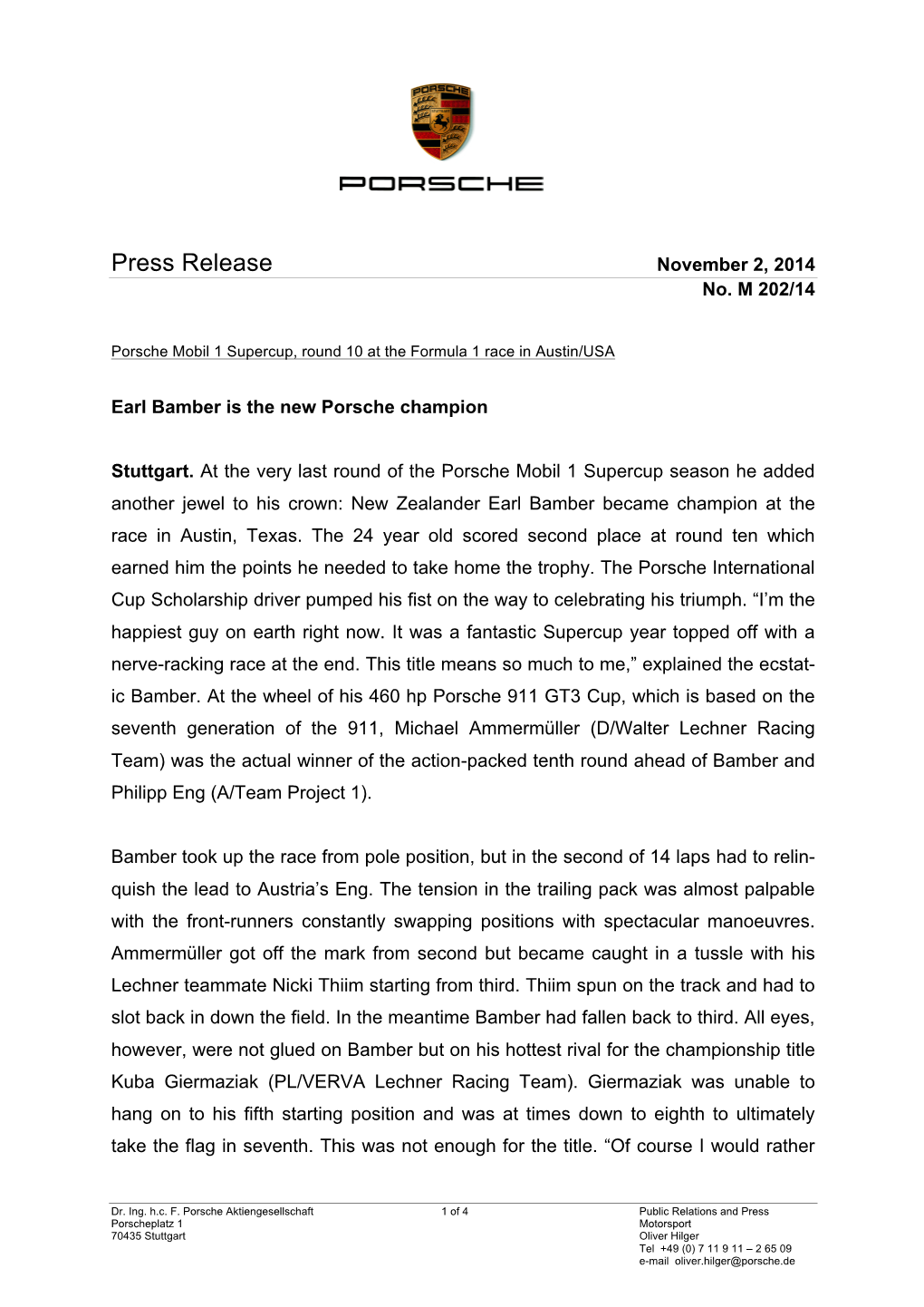 Press Release November 2, 2014 No