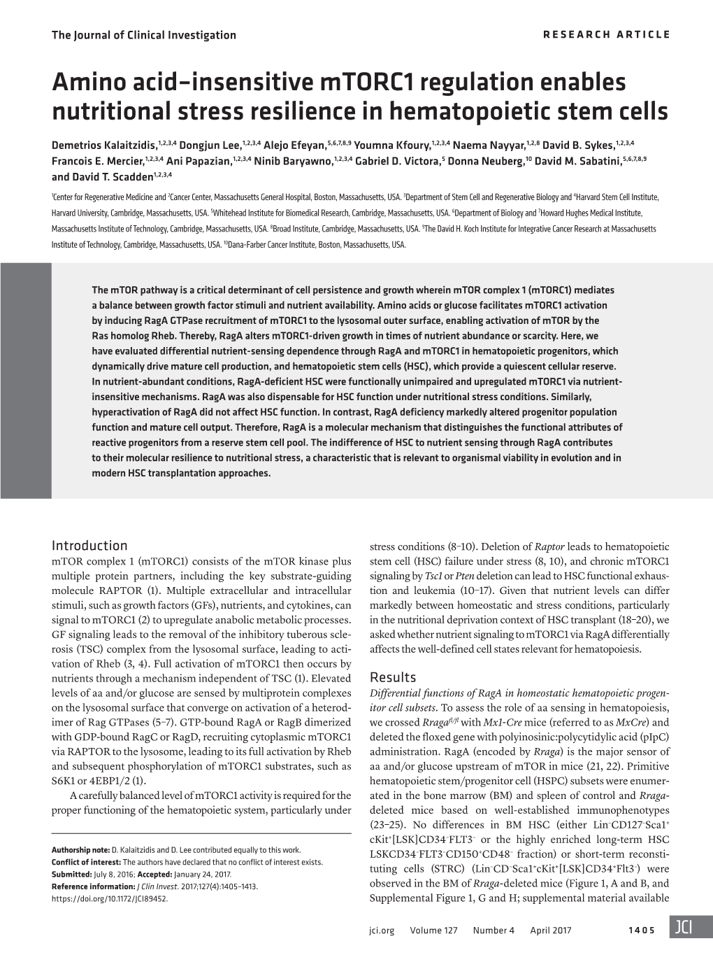 Amino Acid–Insensitive Mtorc1 Regulation Enables Nutritional Stress Resilience in Hematopoietic Stem Cells