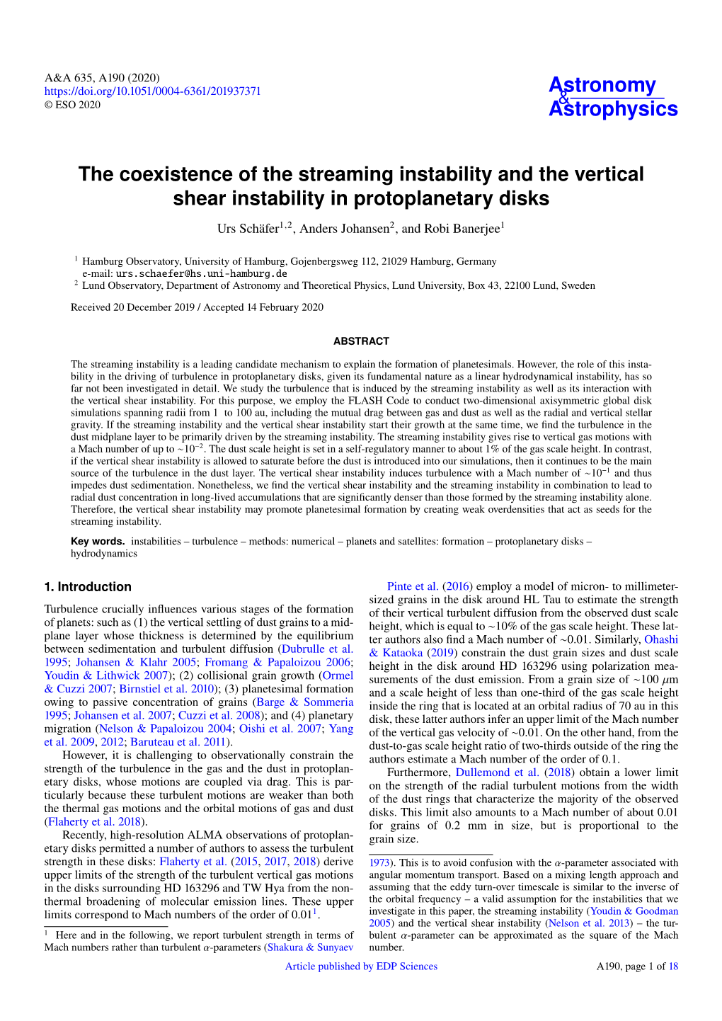 The Coexistence of the Streaming Instability and the Vertical Shear Instability in Protoplanetary Disks Urs Schäfer1,2, Anders Johansen2, and Robi Banerjee1