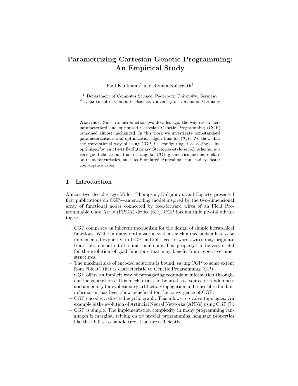 Parametrizing Cartesian Genetic Programming: an Empirical Study