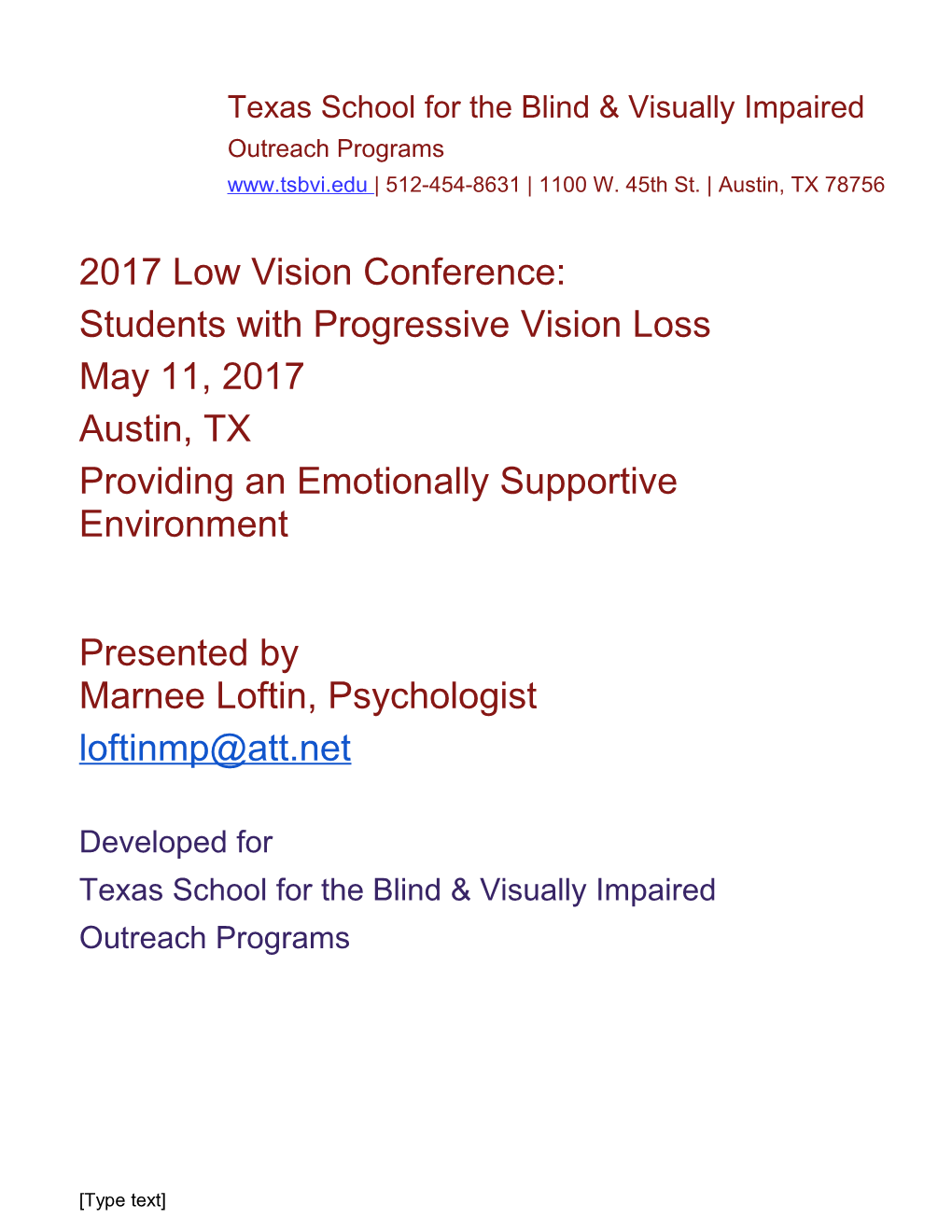 Students with Progressive Vision Loss