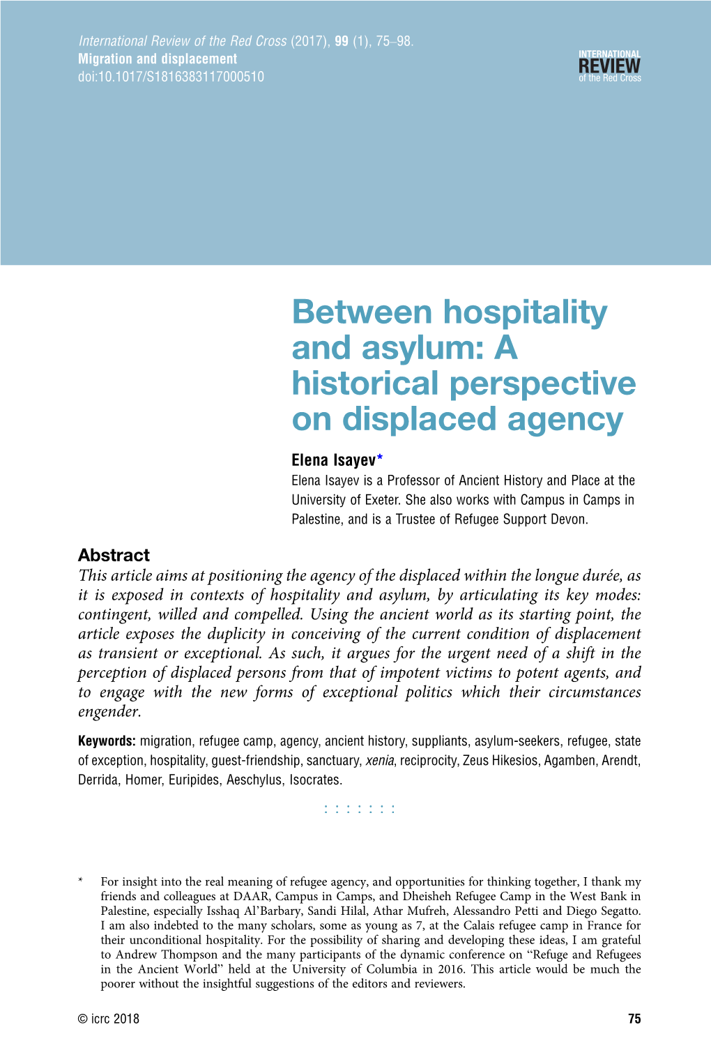 Between Hospitality and Asylum