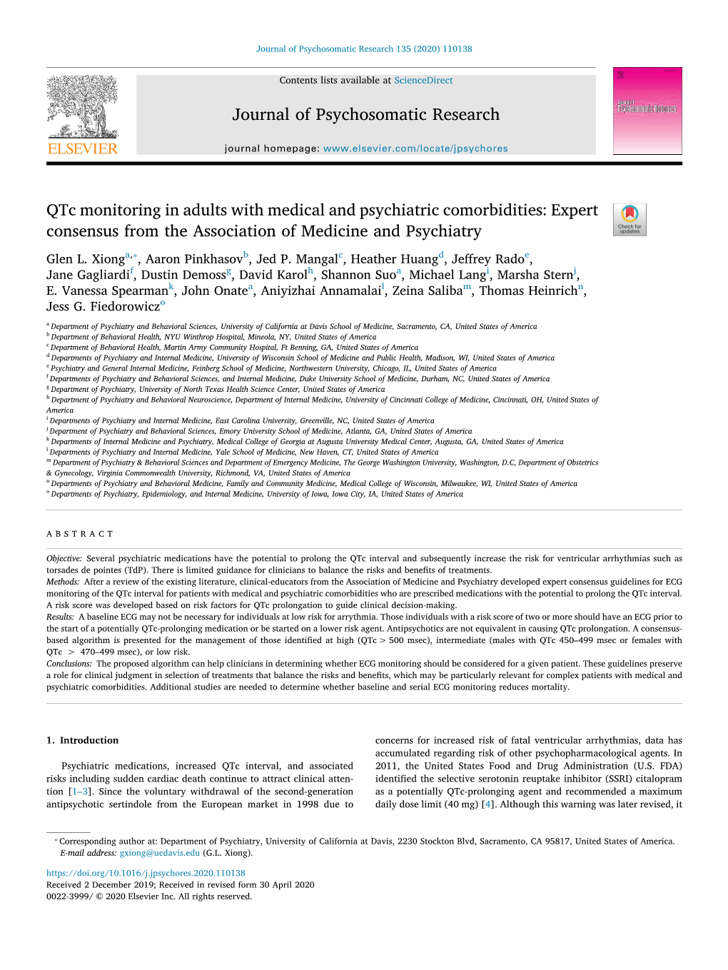 Qtc Monitoring in Adults with Medical and Psychiatric Comorbidities