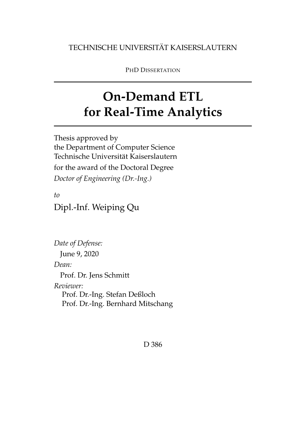 On-Demand ETL for Real-Time Analytics