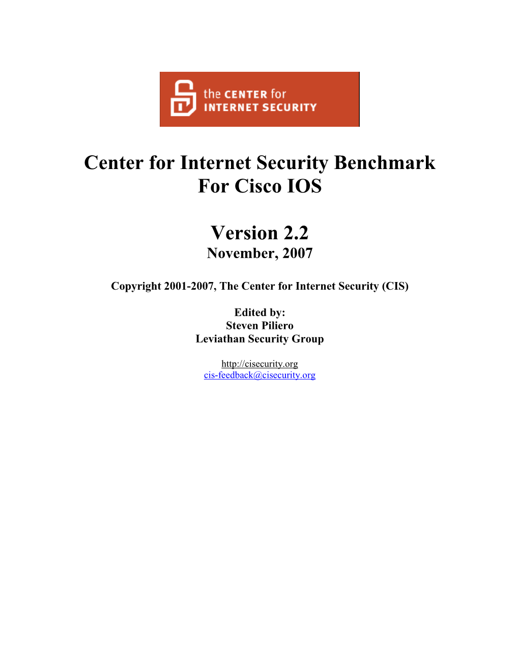 Center for Internet Security Benchmark for Cisco IOS Version