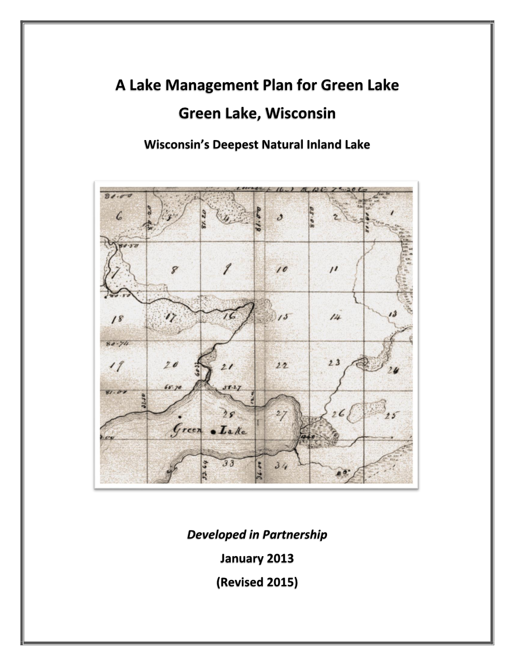 A Lake Management Plan for Green Lake Green Lake, Wisconsin