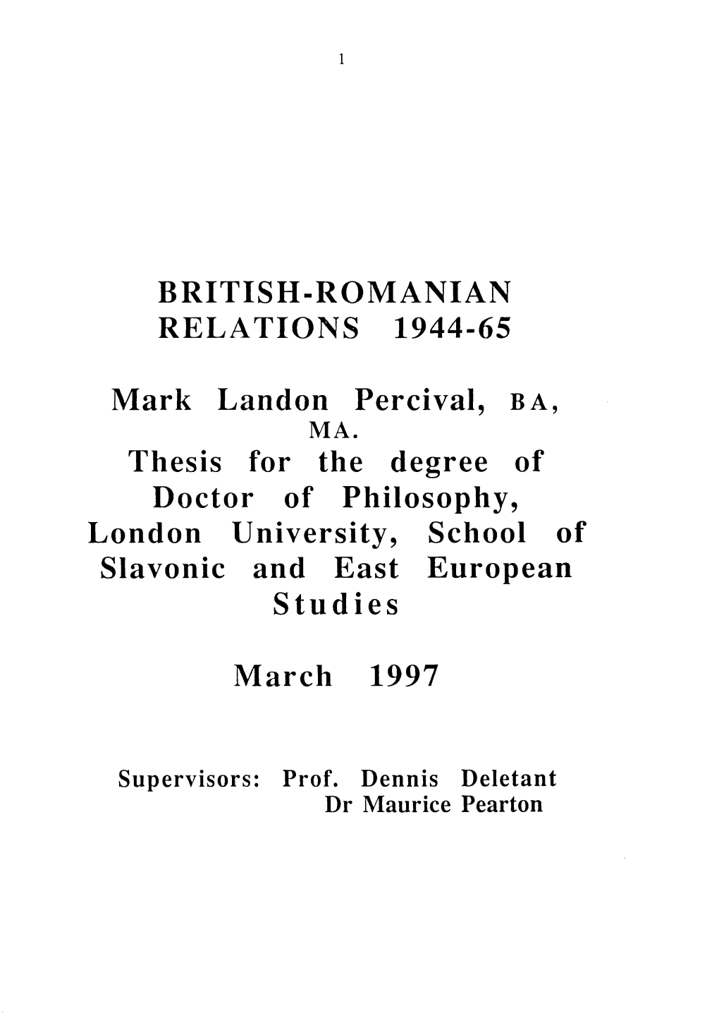 British-Romanian Relations, 1944-65