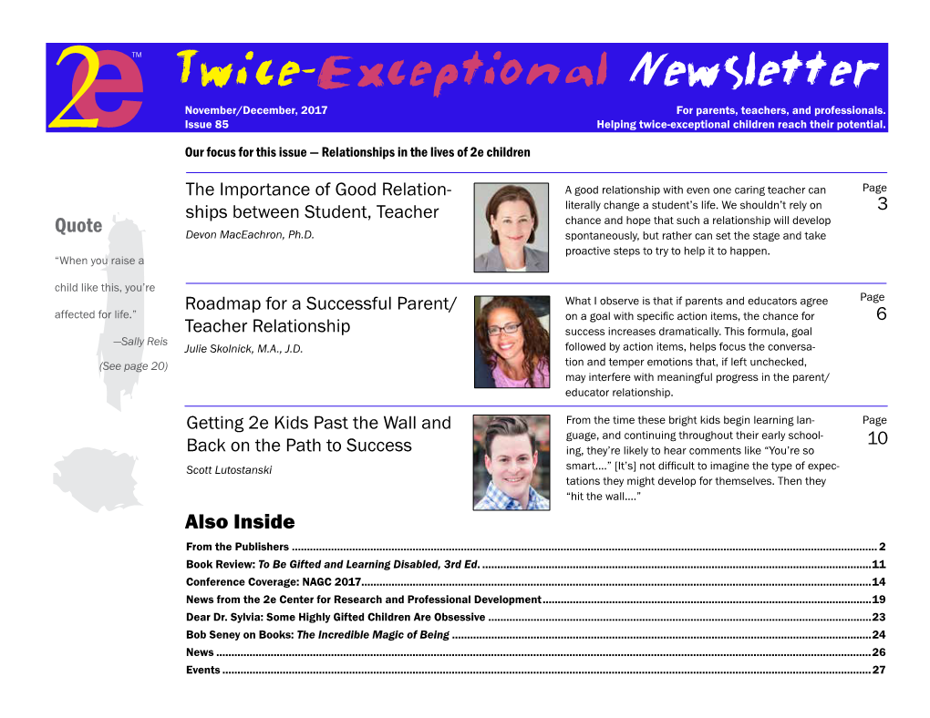Twice-Exceptional Newsletter November/December, 2017 for Parents, Teachers, and Professionals
