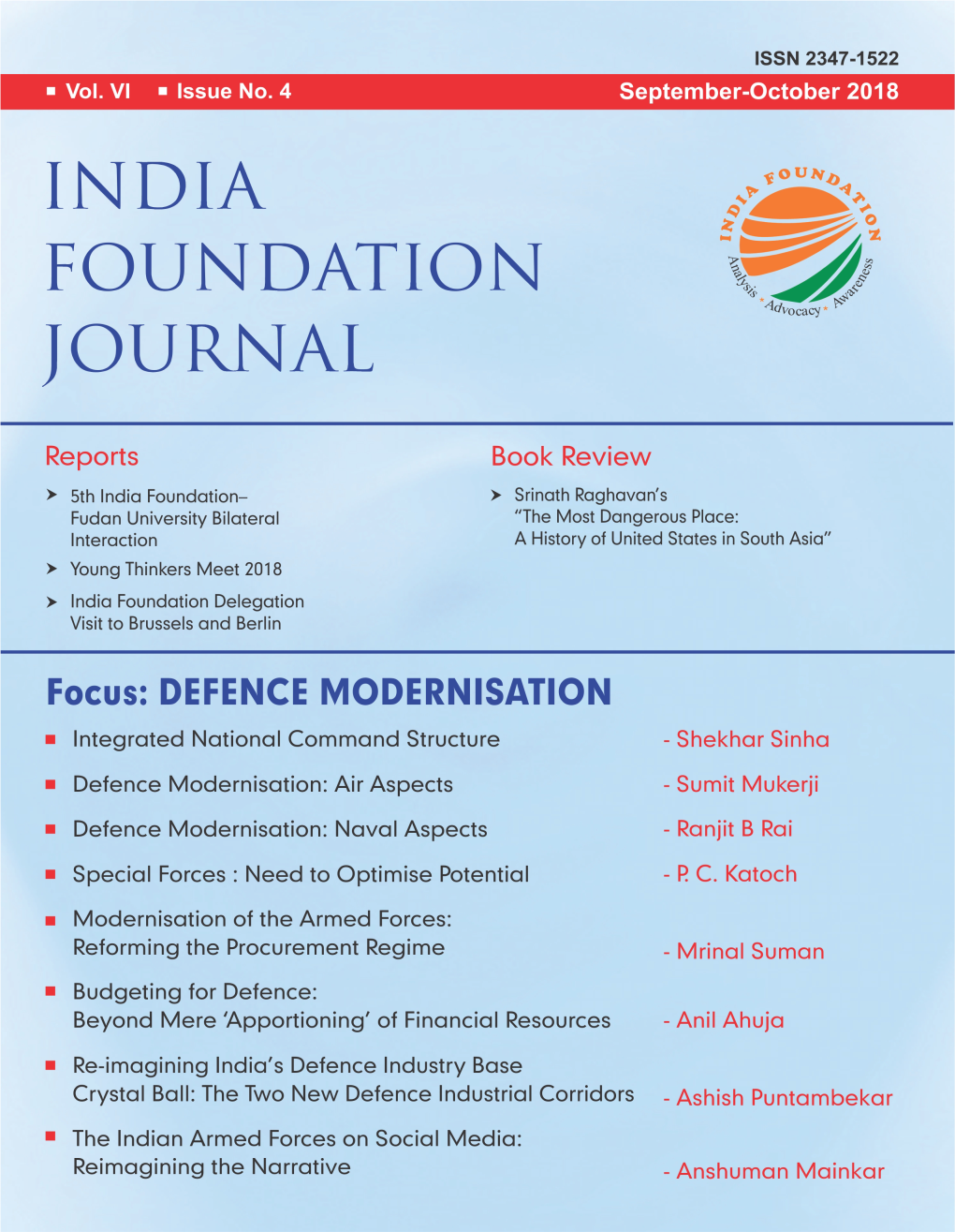 INDIA FOUNDATION JOURNAL September October 2018