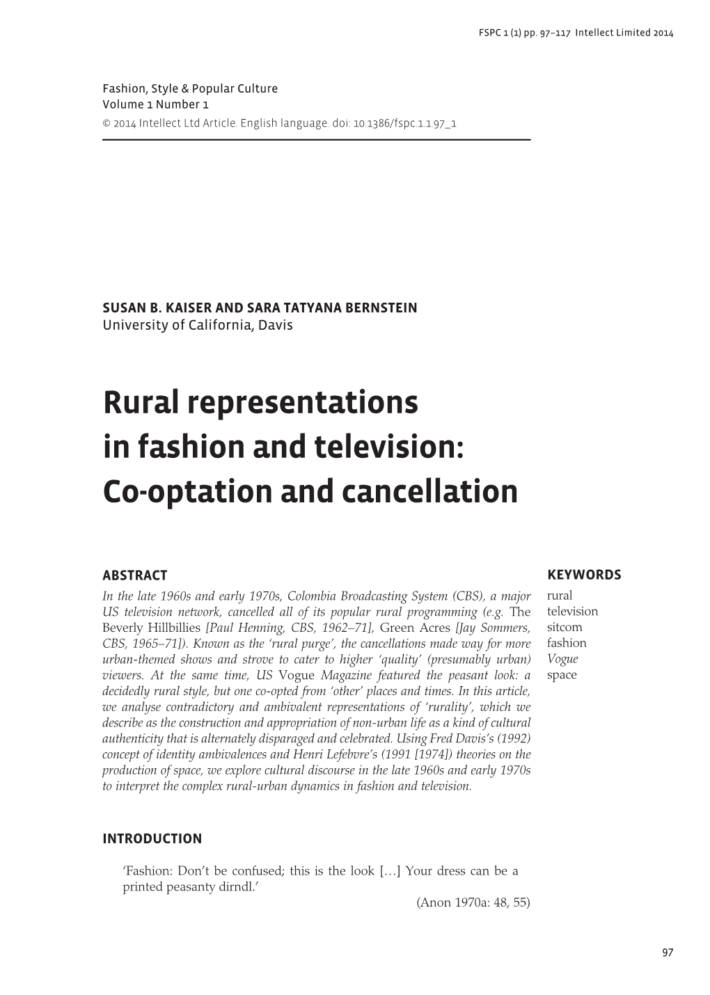 Rural Representations in Fashion and Television: Co-Optation and Cancellation