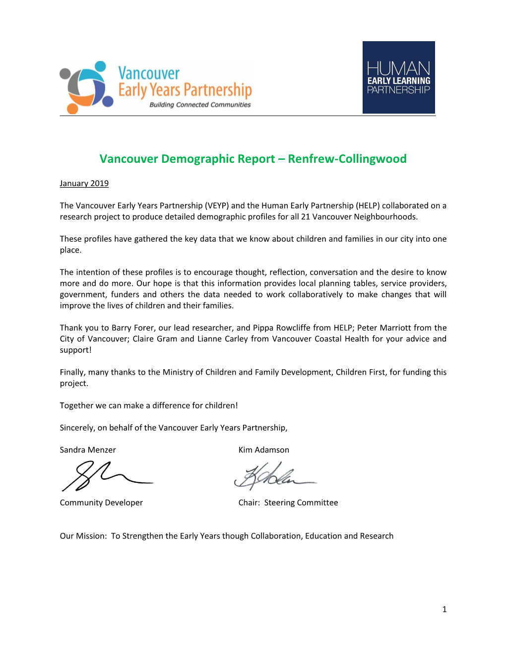 Vancouver Demographic Report – Renfrew-Collingwood