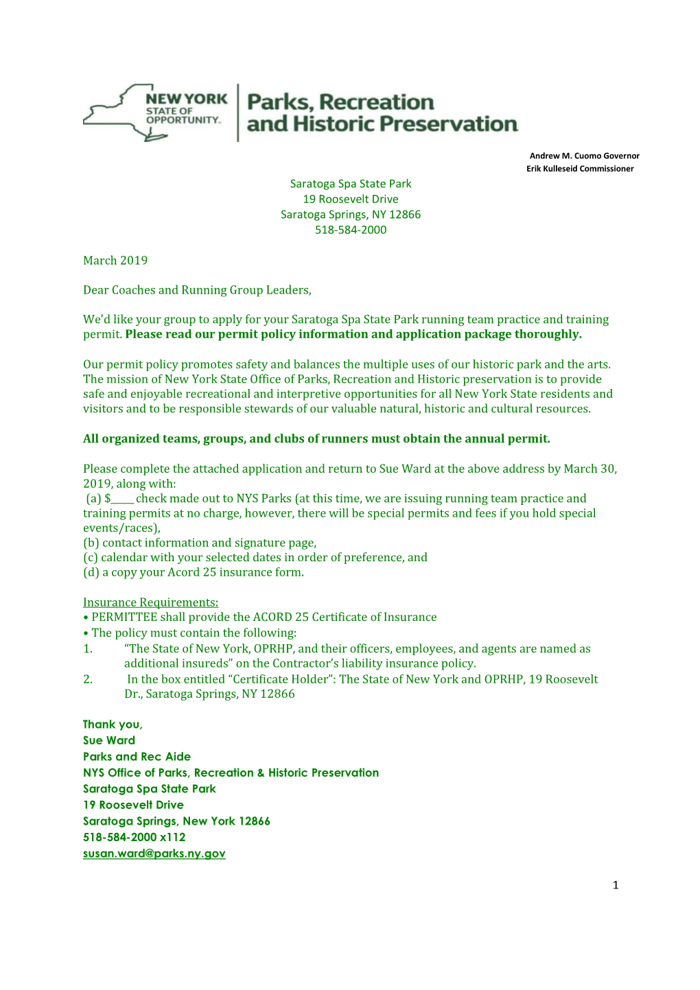 Running Club Application and Letter March 2019 Revised