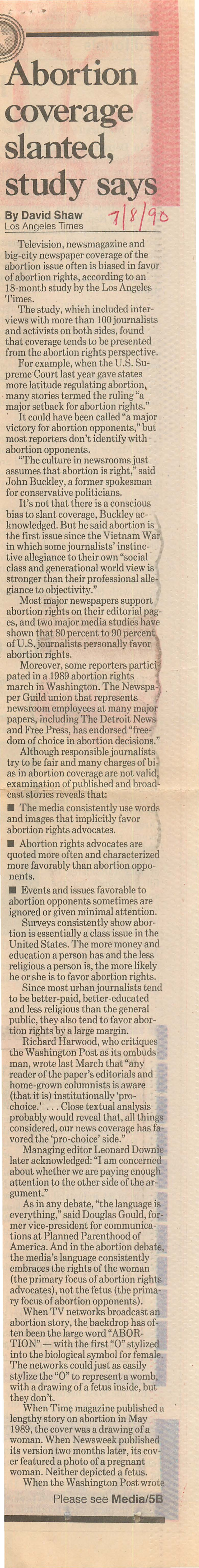 Anti-Abortion Legisla­ in That It Restricts a Woman's Access Tion Ih Louisiana Last Month, It Editors Insist That's Exactly What to an Abortion