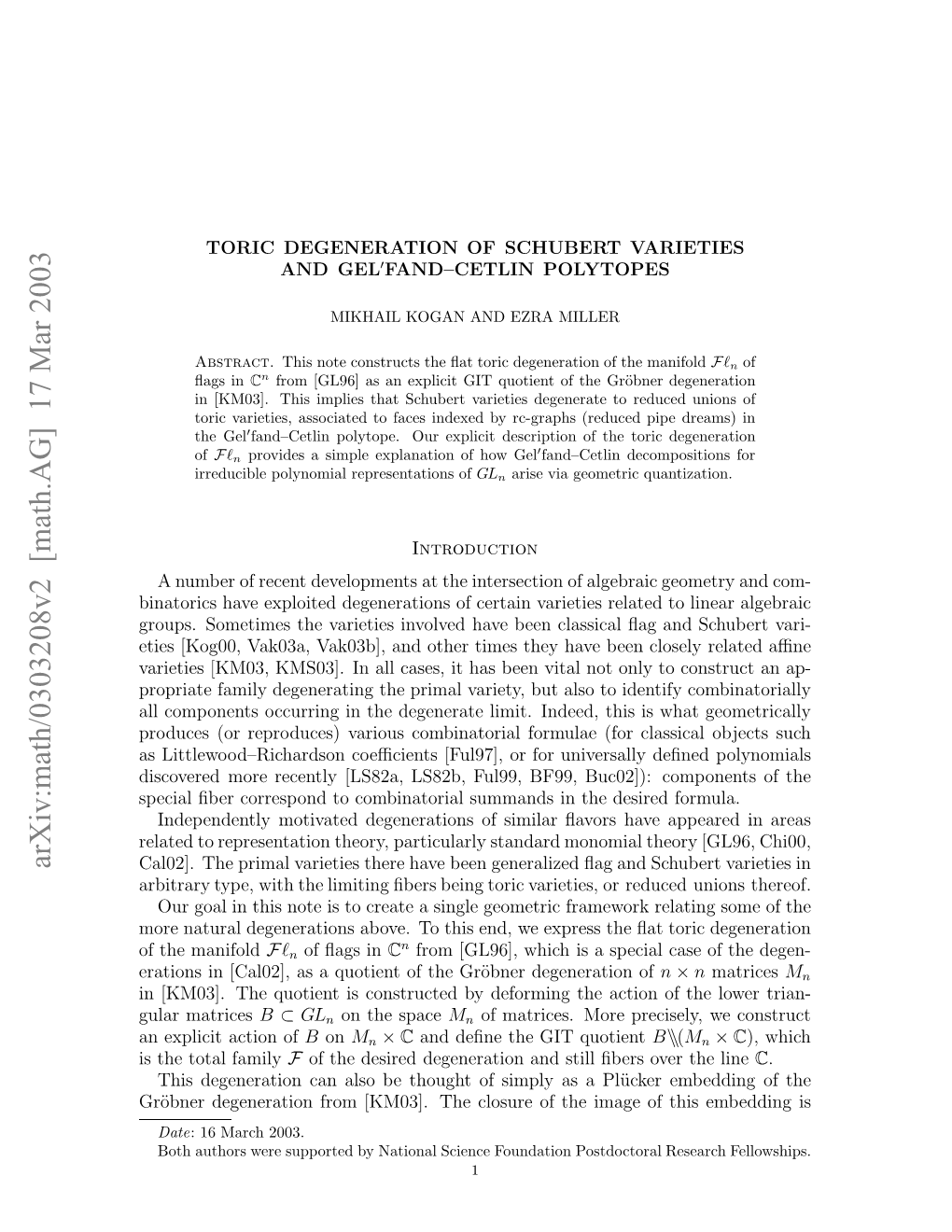 Arxiv:Math/0303208V2 [Math.AG] 17 Mar 2003 Ro Nrdgnrto Rm[M3.Tecoueo H Mg Fthis of Image the of Closure the [KM03]