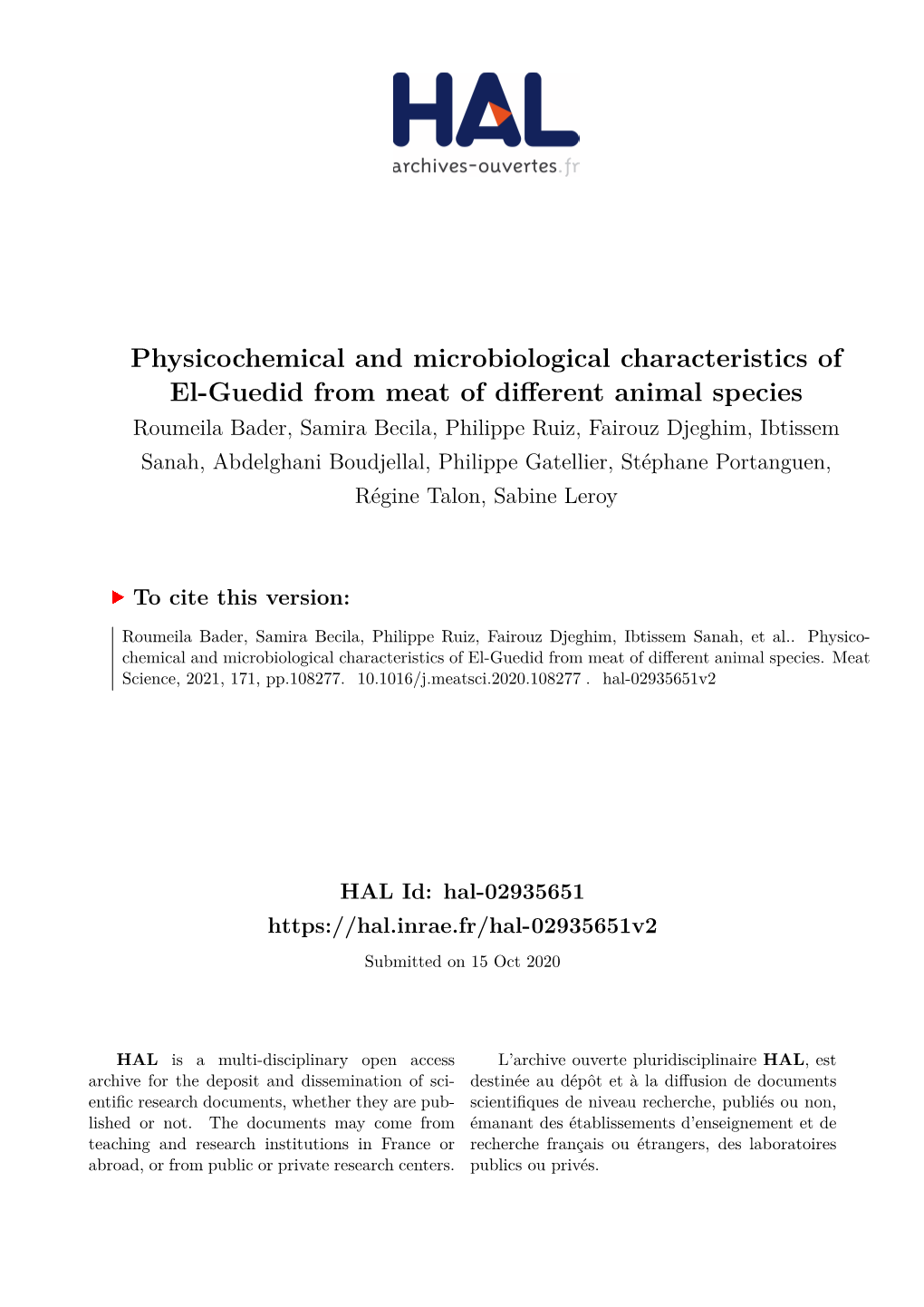 Physicochemical and Microbiological Characteristics of El-Guedid From