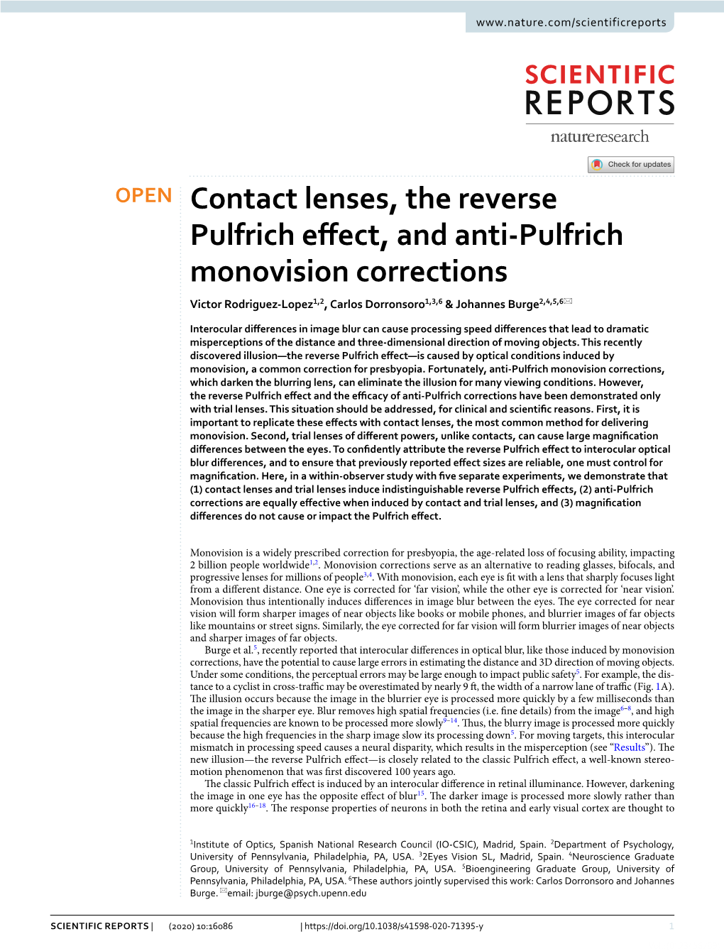 Contact Lenses, the Reverse Pulfrich Effect, and Anti‑Pulfrich Monovision