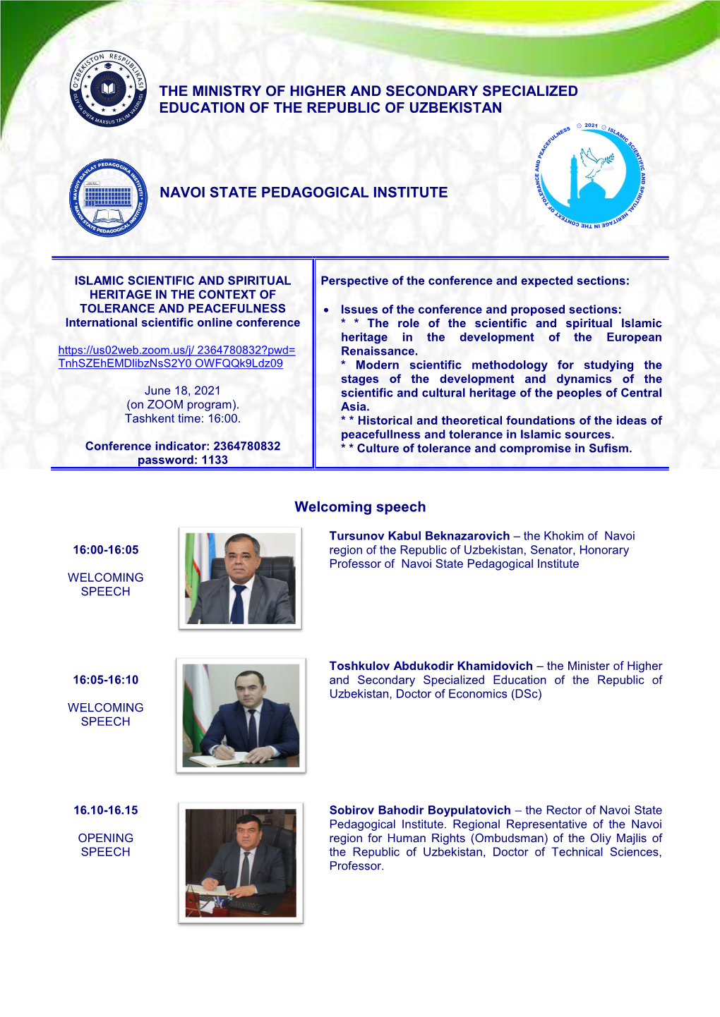 The Ministry of Higher and Secondary Specialized Education of the Republic of Uzbekistan