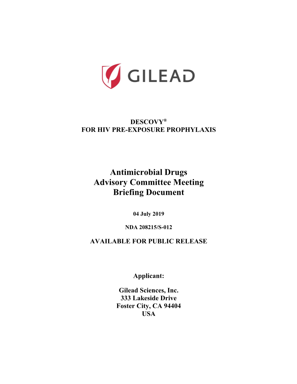 Antimicrobial Drugs Advisory Committee Meeting Briefing Document