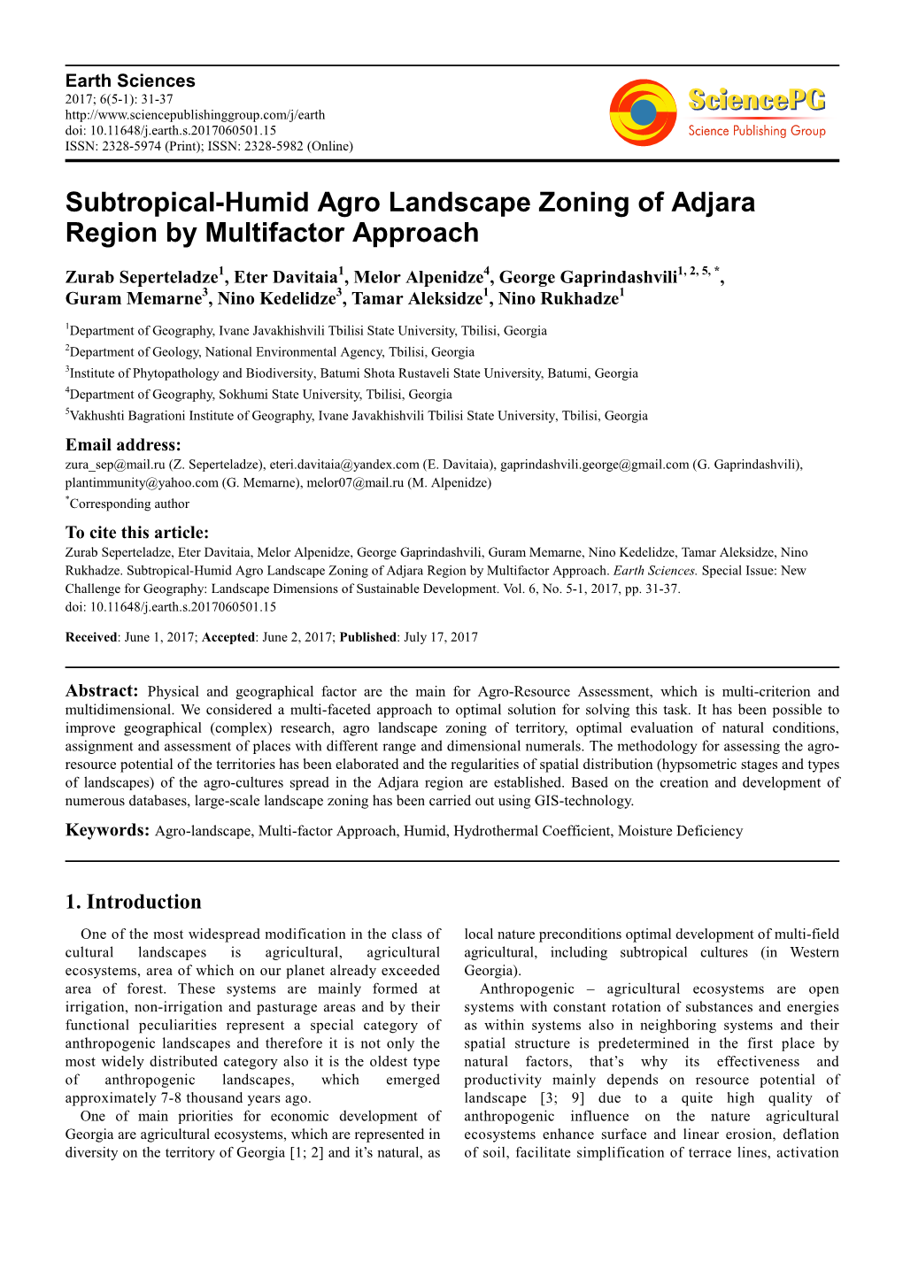 Subtropical-Humid Agro Landscape Zoning of Adjara Region by Multifactor Approach